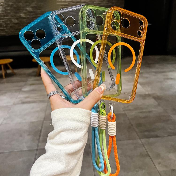 For iPhone 17 Precise Hole Shockproof Magnetic TPU Hybrid Acrylic Transparent Phone Case With Lanyard