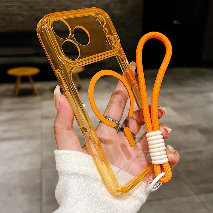 For iPhone 17 Pro Precise Hole Shockproof Magnetic TPU Hybrid Acrylic Transparent Phone Case With Lanyard