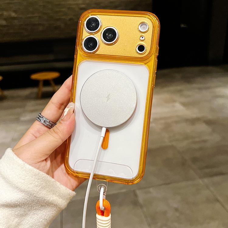 For iPhone 17 Pro Precise Hole Shockproof Magnetic TPU Hybrid Acrylic Transparent Phone Case With Lanyard