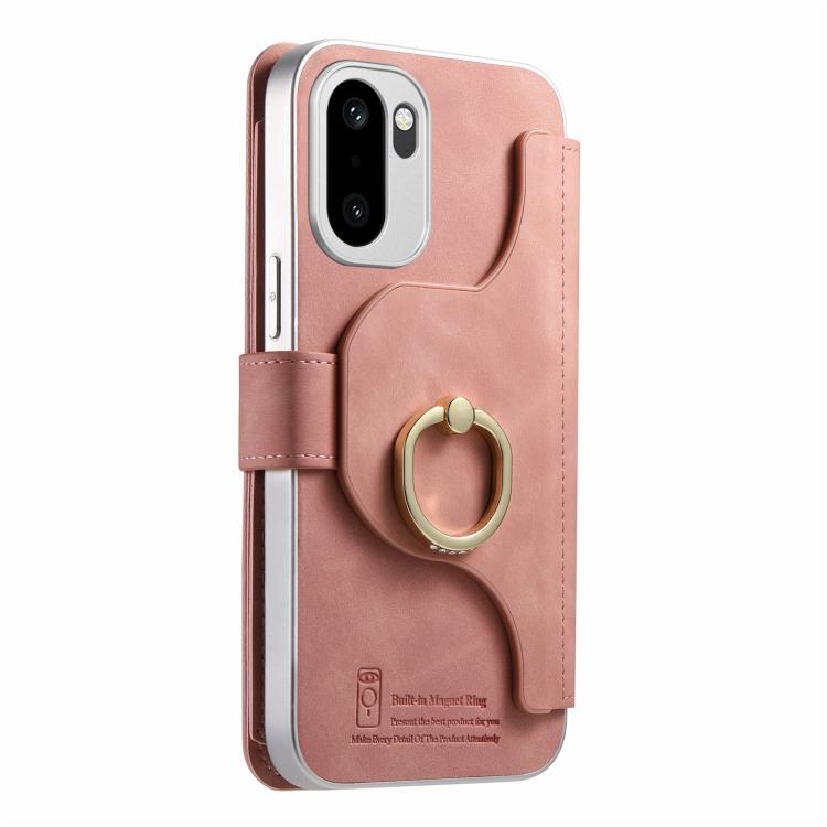 For OnePlus Ace 6 5G / 6T Precision Hole Silver-Edged Ring RFID Blocking Zipper Wallet Magnetic Vegan Leather Phone Case