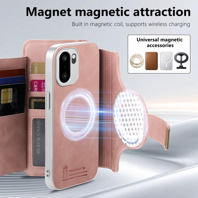 For OnePlus Ace 6 5G / 6T Precision Hole Silver-Edged Ring RFID Blocking Zipper Wallet Magnetic Vegan Leather Phone Case
