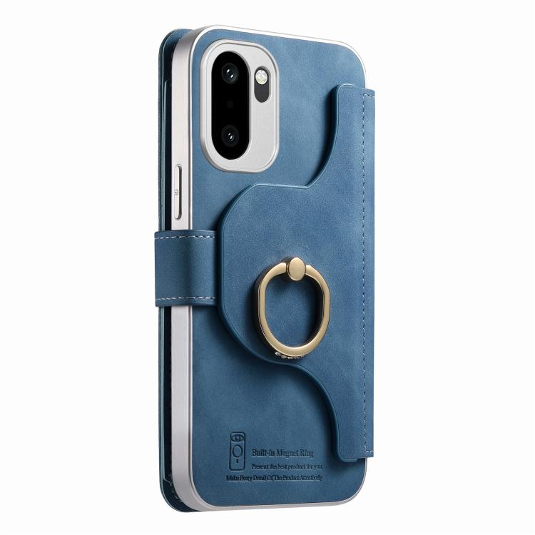 For OnePlus Ace 6 5G / 6T Precision Hole Silver-Edged Ring RFID Blocking Zipper Wallet Magnetic Vegan Leather Phone Case
