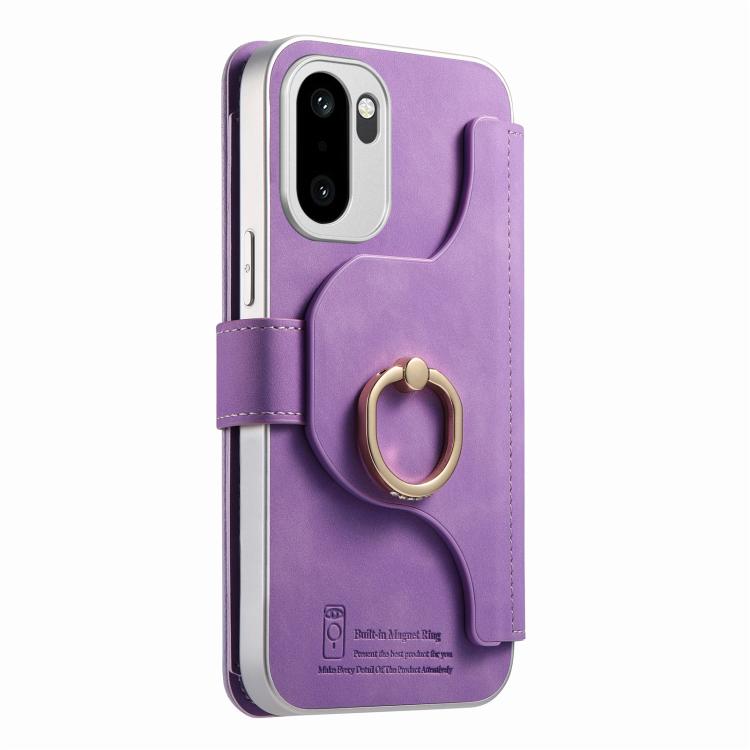 For OnePlus Ace 6 5G / 6T Precision Hole Silver-Edged Ring RFID Blocking Zipper Wallet Magnetic Vegan Leather Phone Case
