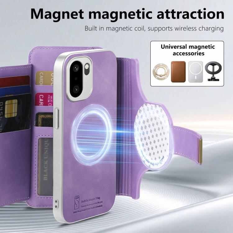 For OnePlus Ace 6 5G / 6T Precision Hole Silver-Edged Ring RFID Blocking Zipper Wallet Magnetic Vegan Leather Phone Case