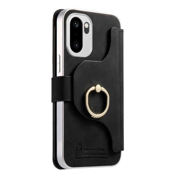 For OnePlus Ace 6 5G / 6T Precision Hole Silver-Edged Ring RFID Blocking Zipper Wallet Magnetic Vegan Leather Phone Case