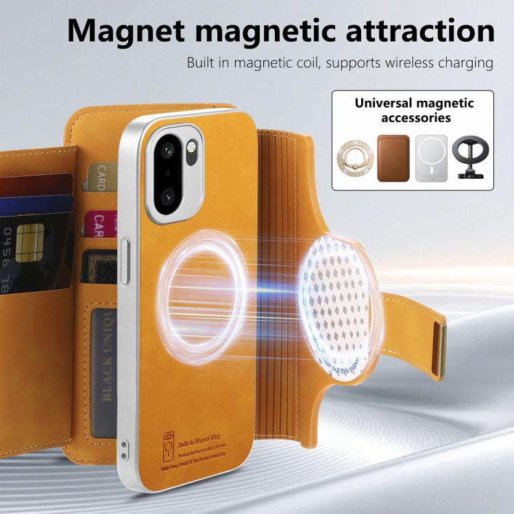 For OnePlus Ace 6 5G / 6T Precision Hole Silver-Edged Ring RFID Blocking Zipper Wallet Magnetic Vegan Leather Phone Case