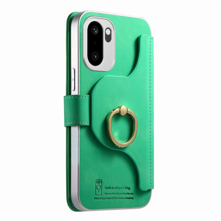 For OnePlus Ace 6 5G / 6T Precision Hole Silver-Edged Ring RFID Blocking Zipper Wallet Magnetic Vegan Leather Phone Case