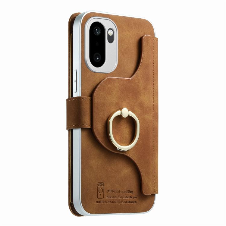 For OnePlus Ace 6 5G / 6T Precision Hole Silver-Edged Ring RFID Blocking Zipper Wallet Magnetic Vegan Leather Phone Case