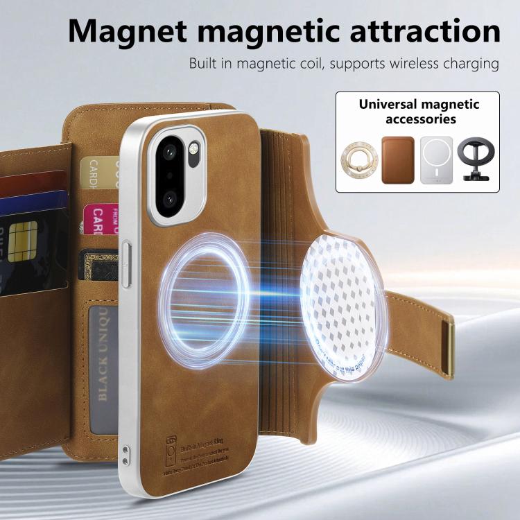 For OnePlus Ace 6 5G / 6T Precision Hole Silver-Edged Ring RFID Blocking Zipper Wallet Magnetic Vegan Leather Phone Case