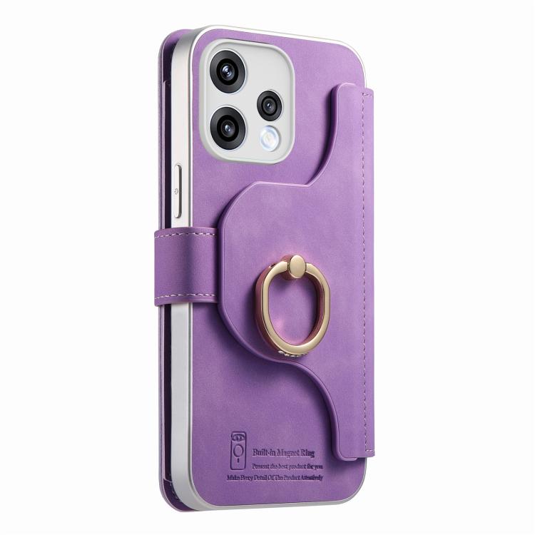 For OPPO Reno15 Global / 15 C 5G Precision Hole Silver-Edged Ring RFID Blocking Zipper Wallet Magnetic Vegan Leather Phone Case