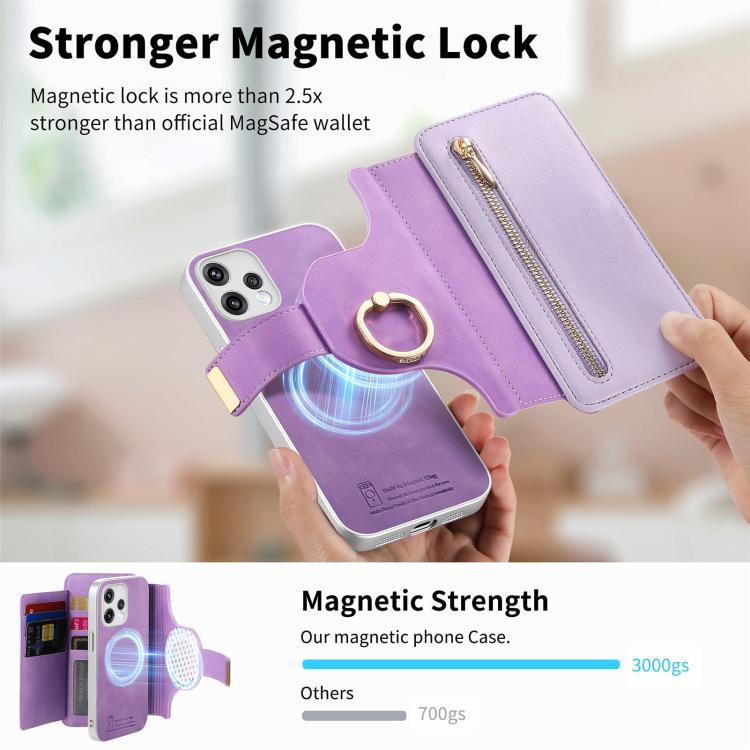 For OPPO Reno15 Global / 15 C 5G Precision Hole Silver-Edged Ring RFID Blocking Zipper Wallet Magnetic Vegan Leather Phone Case