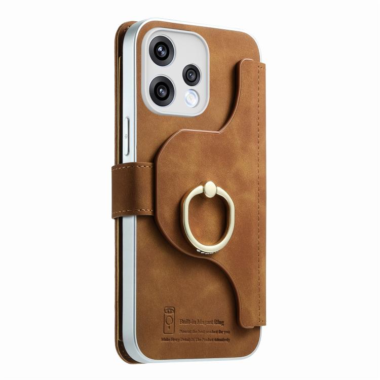 For OPPO Reno15 Global / 15 C 5G Precision Hole Silver-Edged Ring RFID Blocking Zipper Wallet Magnetic Vegan Leather Phone Case