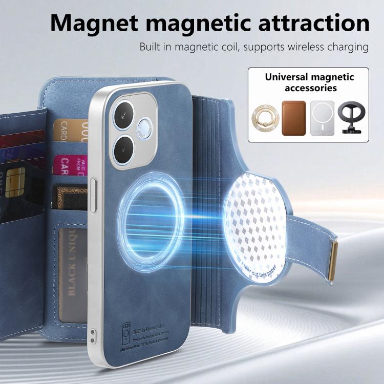 For OPPO A5 Pro 5G Global Precision Hole Silver-Edged Ring RFID Blocking Zipper Wallet Magnetic Vegan Leather Phone Case