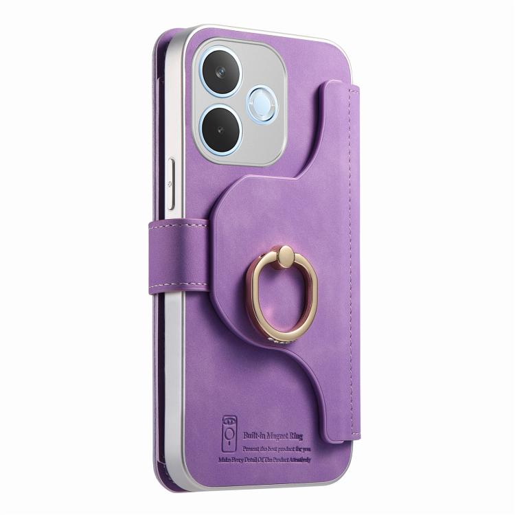 For OPPO A5 Pro 5G Global Precision Hole Silver-Edged Ring RFID Blocking Zipper Wallet Magnetic Vegan Leather Phone Case