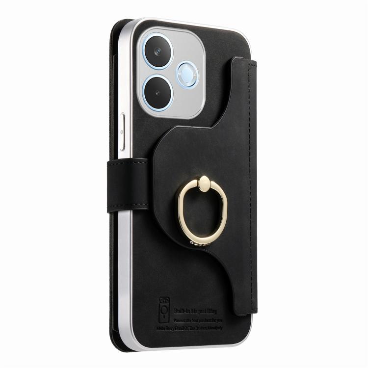 For OPPO A5 Pro 5G Global Precision Hole Silver-Edged Ring RFID Blocking Zipper Wallet Magnetic Vegan Leather Phone Case