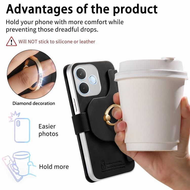 For OPPO A5 Pro 5G Global Precision Hole Silver-Edged Ring RFID Blocking Zipper Wallet Magnetic Vegan Leather Phone Case