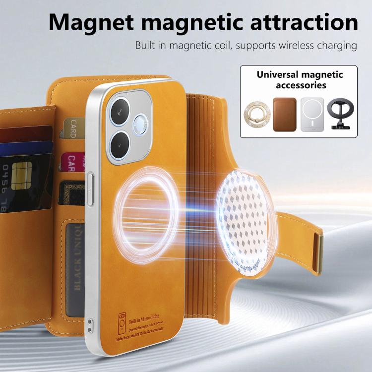 For OPPO A5 Pro 5G Global Precision Hole Silver-Edged Ring RFID Blocking Zipper Wallet Magnetic Vegan Leather Phone Case