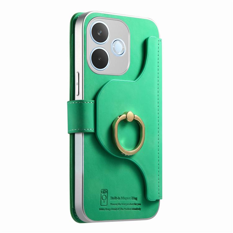 For OPPO A5 Pro 5G Global Precision Hole Silver-Edged Ring RFID Blocking Zipper Wallet Magnetic Vegan Leather Phone Case