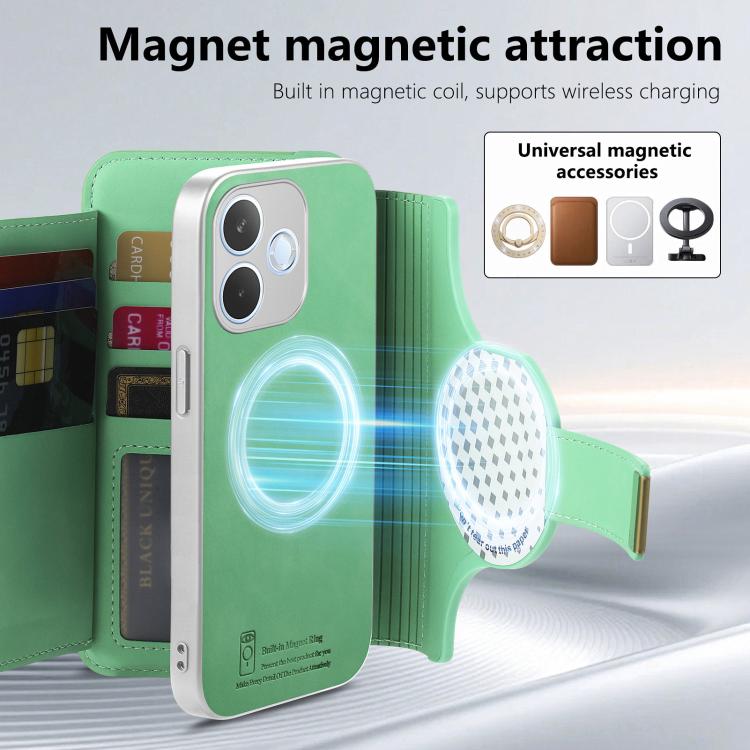 For OPPO A5 Pro 5G Global Precision Hole Silver-Edged Ring RFID Blocking Zipper Wallet Magnetic Vegan Leather Phone Case