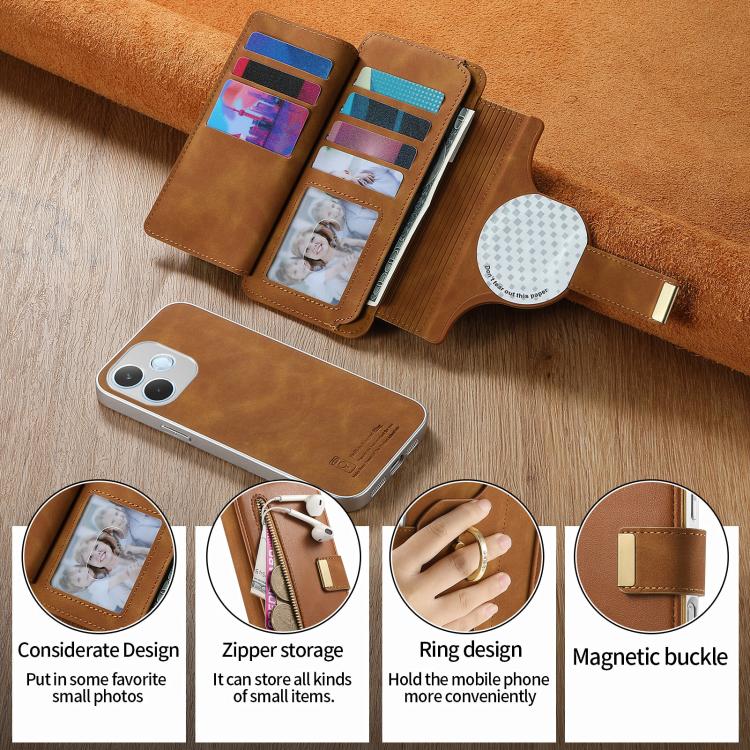 For OPPO A5 Pro 5G Global Precision Hole Silver-Edged Ring RFID Blocking Zipper Wallet Magnetic Vegan Leather Phone Case