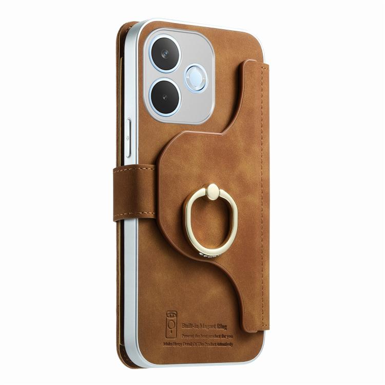 For OPPO A5 Pro 5G Global Precision Hole Silver-Edged Ring RFID Blocking Zipper Wallet Magnetic Vegan Leather Phone Case