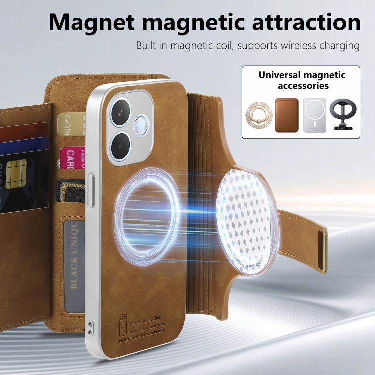 For OPPO A5 Pro 5G Global Precision Hole Silver-Edged Ring RFID Blocking Zipper Wallet Magnetic Vegan Leather Phone Case