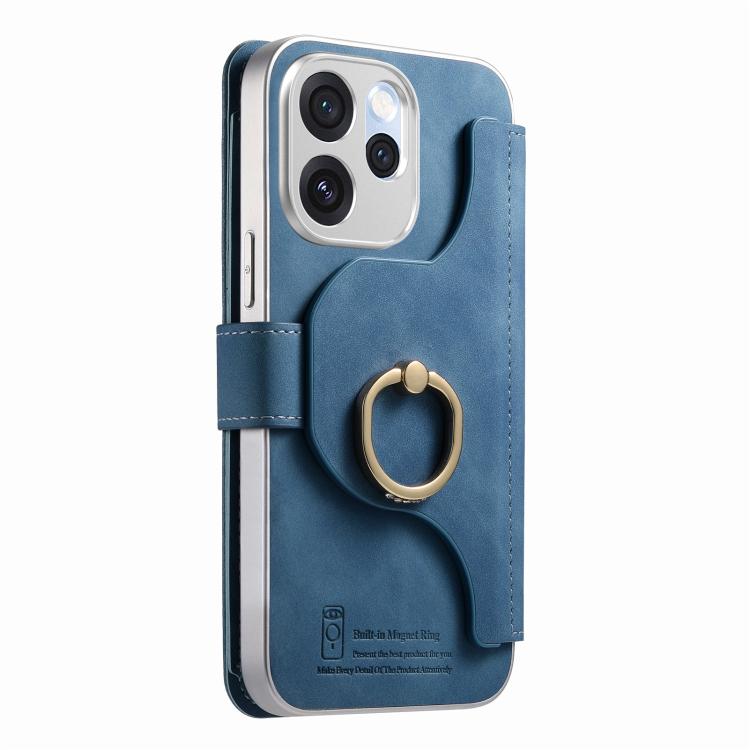 For OPPO Reno15 Pro Global  Precision Hole Silver-Edged Ring RFID Blocking Zipper Wallet Magnetic Vegan Leather Phone Case
