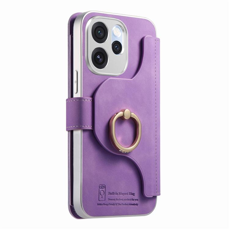 For OPPO Reno15 Pro Global  Precision Hole Silver-Edged Ring RFID Blocking Zipper Wallet Magnetic Vegan Leather Phone Case