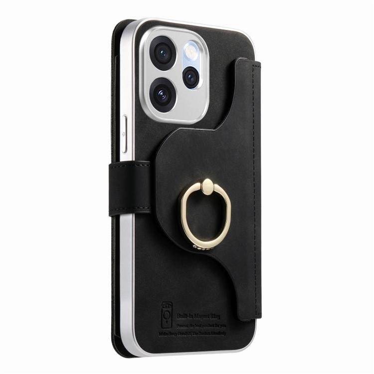 For OPPO Reno15 Pro Global  Precision Hole Silver-Edged Ring RFID Blocking Zipper Wallet Magnetic Vegan Leather Phone Case