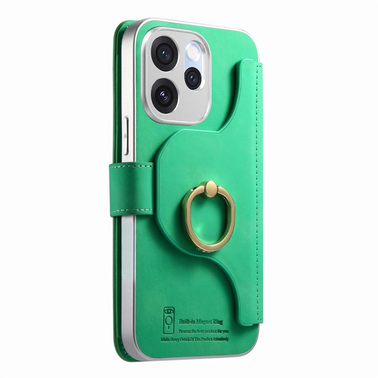 For OPPO Reno15 Pro Global  Precision Hole Silver-Edged Ring RFID Blocking Zipper Wallet Magnetic Vegan Leather Phone Case