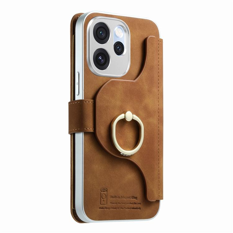 For OPPO Reno15 Pro Global  Precision Hole Silver-Edged Ring RFID Blocking Zipper Wallet Magnetic Vegan Leather Phone Case