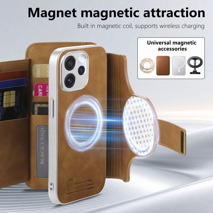 For OPPO Reno15 Pro Global  Precision Hole Silver-Edged Ring RFID Blocking Zipper Wallet Magnetic Vegan Leather Phone Case