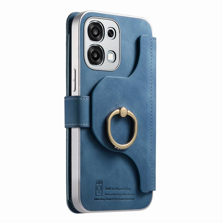 For OPPO A6 5G Global Precision Hole Silver-Edged Ring RFID Blocking Zipper Wallet Magnetic Vegan Leather Phone Case