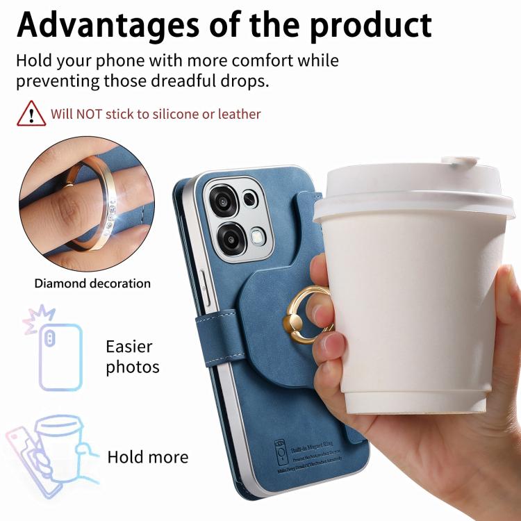 For OPPO A6 5G Global Precision Hole Silver-Edged Ring RFID Blocking Zipper Wallet Magnetic Vegan Leather Phone Case