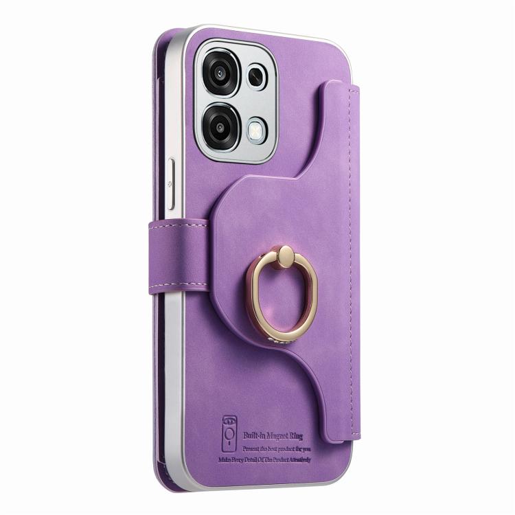For OPPO A6 5G Global Precision Hole Silver-Edged Ring RFID Blocking Zipper Wallet Magnetic Vegan Leather Phone Case