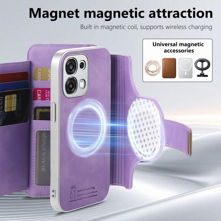 For OPPO A6 5G Global Precision Hole Silver-Edged Ring RFID Blocking Zipper Wallet Magnetic Vegan Leather Phone Case