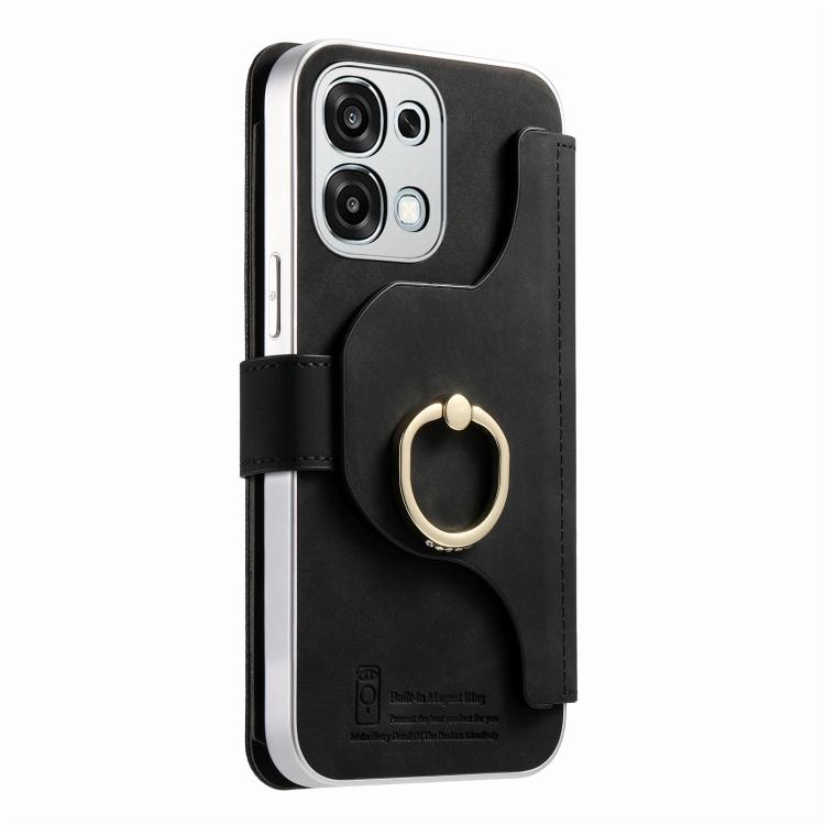 For OPPO A6 5G Global Precision Hole Silver-Edged Ring RFID Blocking Zipper Wallet Magnetic Vegan Leather Phone Case