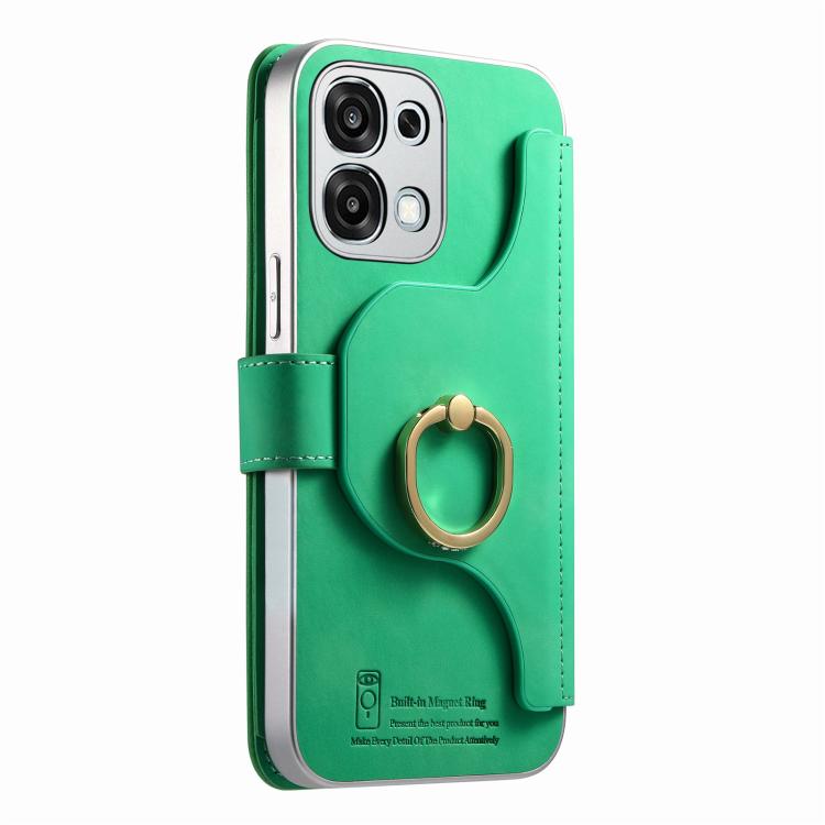 For OPPO A6 5G Global Precision Hole Silver-Edged Ring RFID Blocking Zipper Wallet Magnetic Vegan Leather Phone Case