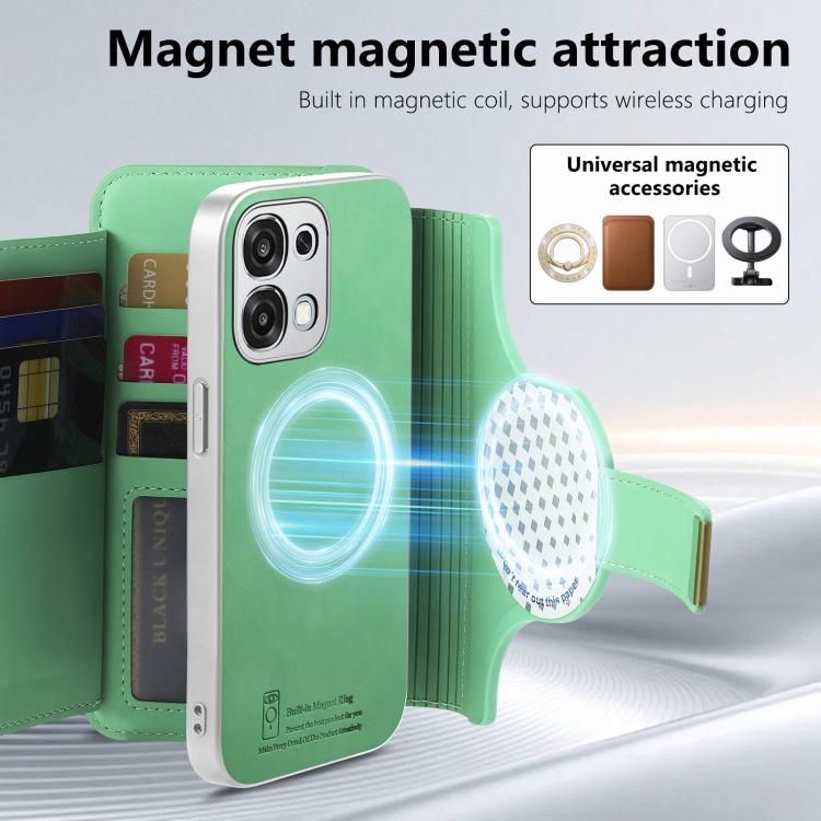 For OPPO A6 5G Global Precision Hole Silver-Edged Ring RFID Blocking Zipper Wallet Magnetic Vegan Leather Phone Case