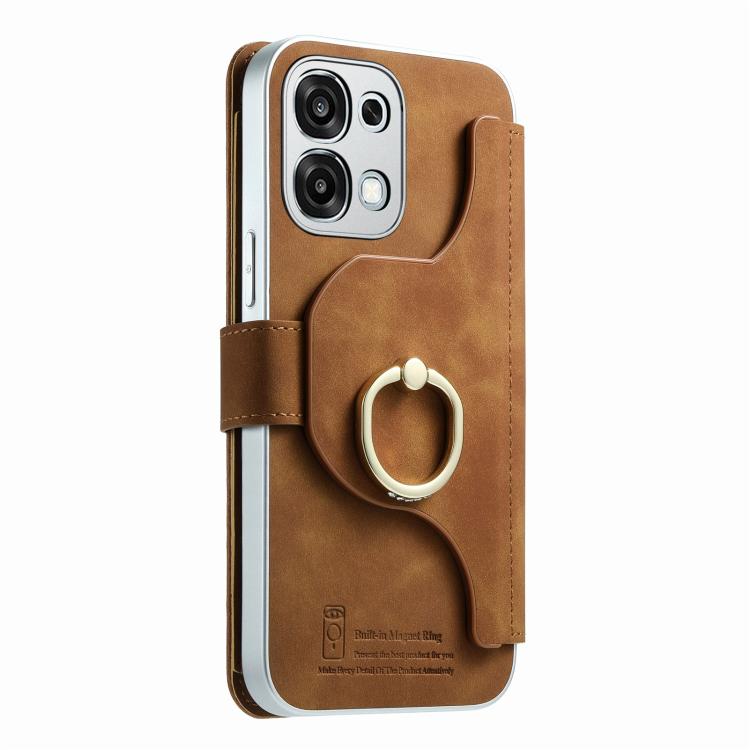 For OPPO A6 5G Global Precision Hole Silver-Edged Ring RFID Blocking Zipper Wallet Magnetic Vegan Leather Phone Case