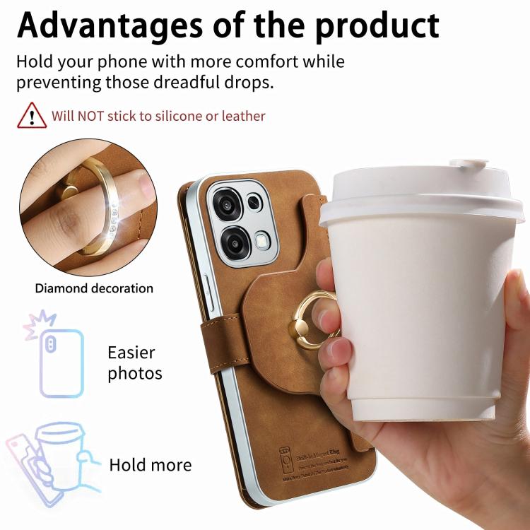 For OPPO A6 5G Global Precision Hole Silver-Edged Ring RFID Blocking Zipper Wallet Magnetic Vegan Leather Phone Case