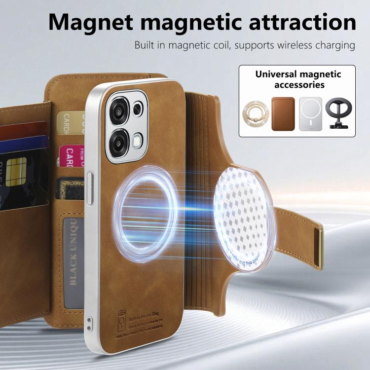 For OPPO A6 5G Global Precision Hole Silver-Edged Ring RFID Blocking Zipper Wallet Magnetic Vegan Leather Phone Case