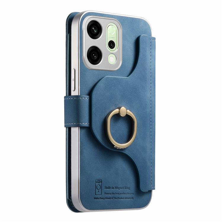 For OPPO Reno14 Pro Global Precision Hole Silver-Edged Ring RFID Blocking Zipper Wallet Magnetic Vegan Leather Phone Case
