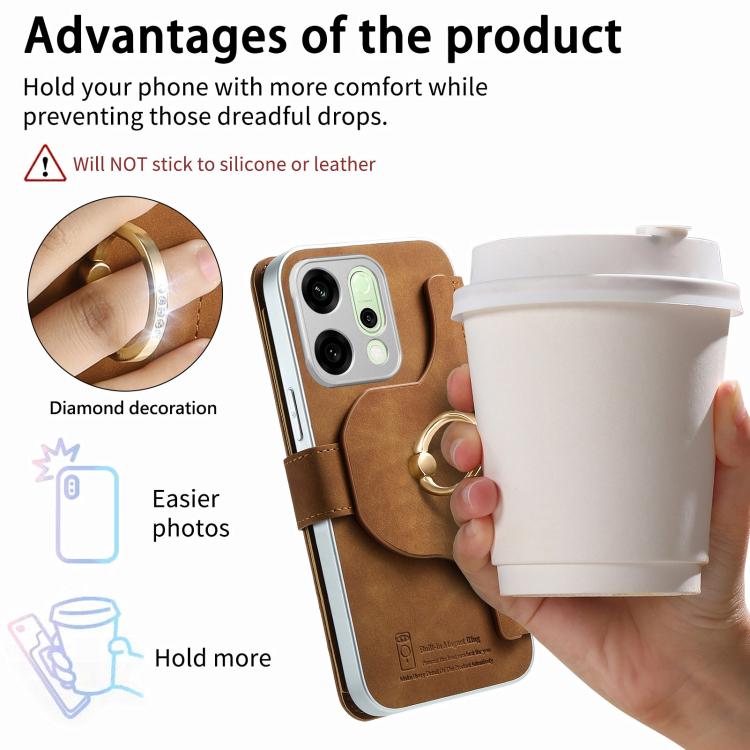 For OPPO Reno14 Pro Global Precision Hole Silver-Edged Ring RFID Blocking Zipper Wallet Magnetic Vegan Leather Phone Case