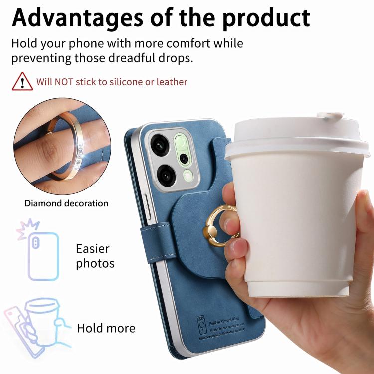 For OPPO Reno14 Global Precision Hole Silver-Edged Ring RFID Blocking Zipper Wallet Magnetic Vegan Leather Phone Case
