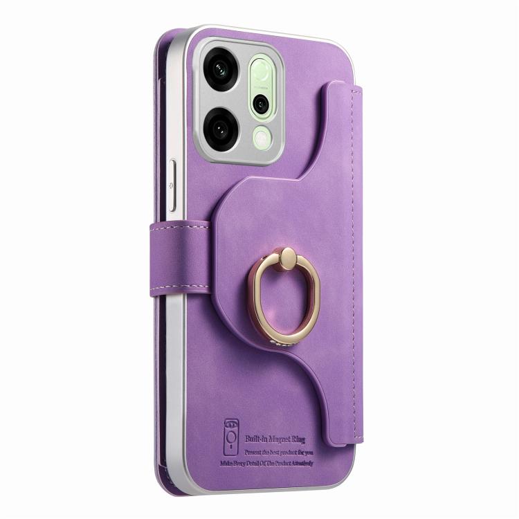 For OPPO Reno14 Global Precision Hole Silver-Edged Ring RFID Blocking Zipper Wallet Magnetic Vegan Leather Phone Case