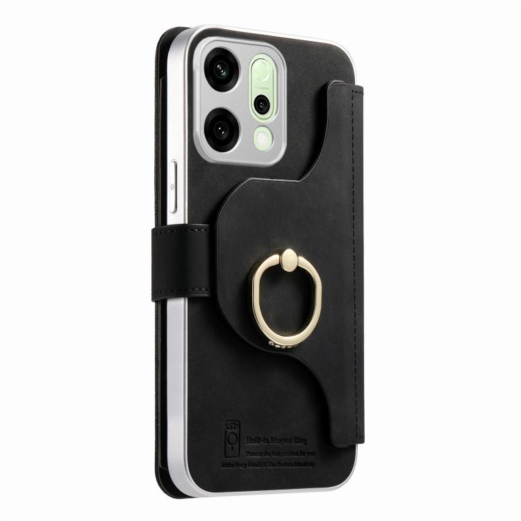 For OPPO Reno14 Global Precision Hole Silver-Edged Ring RFID Blocking Zipper Wallet Magnetic Vegan Leather Phone Case