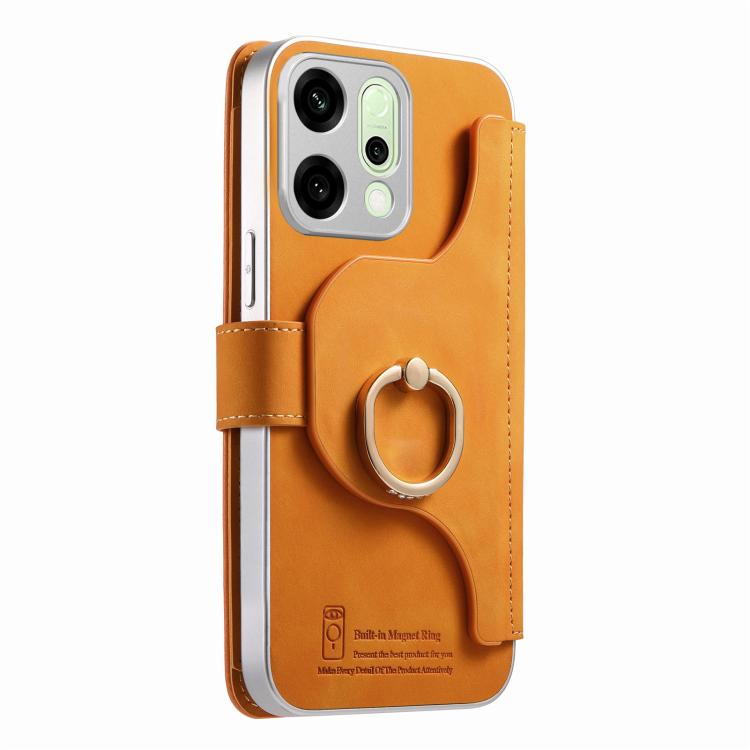 For OPPO Reno14 Global Precision Hole Silver-Edged Ring RFID Blocking Zipper Wallet Magnetic Vegan Leather Phone Case