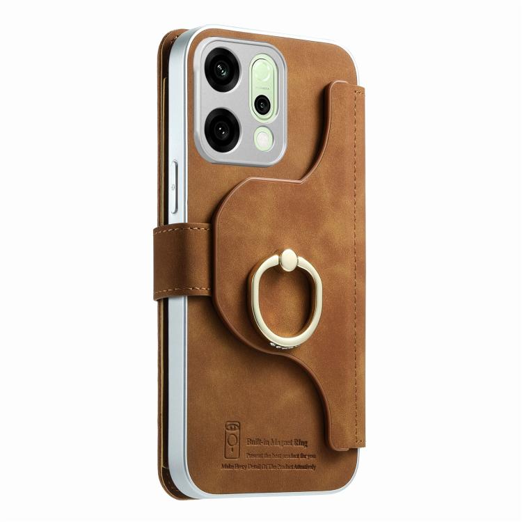 For OPPO Reno14 Global Precision Hole Silver-Edged Ring RFID Blocking Zipper Wallet Magnetic Vegan Leather Phone Case