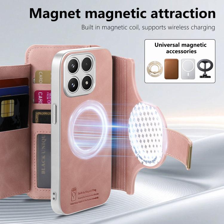 For Xiaomi 17 Precision Hole Silver-Edged Ring RFID Blocking Zipper Wallet Magnetic Vegan Leather Phone Case